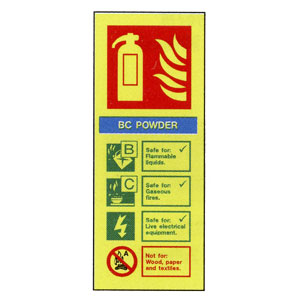 BC Powder Extinguisher ID Sign 200mm x 80mm