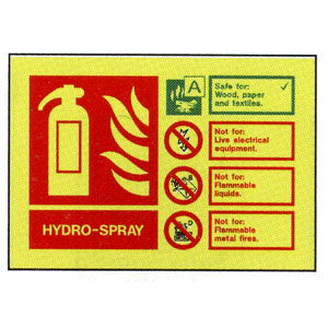 Hydro Spray Extinguisher ID Sign 105mm x 150mm